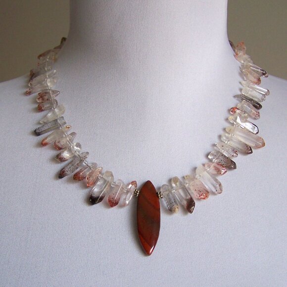 Rare LEPIDOCROCITE SUPER 7 Necklace 925 Jasper Marquise focal Sterling Silver - Picture 6 of 12